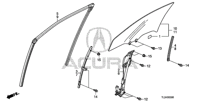 TSX SEDAN FRONT DOOR GLASS  - REGULATOR