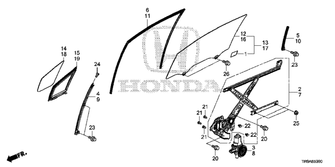 CIVIC SEDAN FRONT DOOR GLASS - DOOR REGULATOR