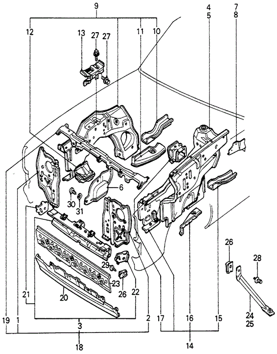 BODY / AIR CONDITIONING/BODY STRUCTURE - FRONT WHEELHOUSE PANEL for 1982 Honda CIVIC HATCHBACK #1