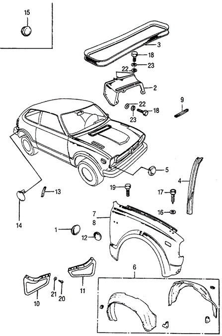 BODY / AIR CONDITIONING/FRONT FENDER for 1973 Honda CIVIC 1200 COUPE #1