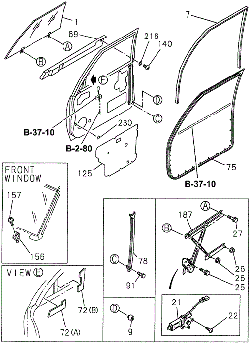 SLX FRONT DOOR GLASS  - REGULATOR