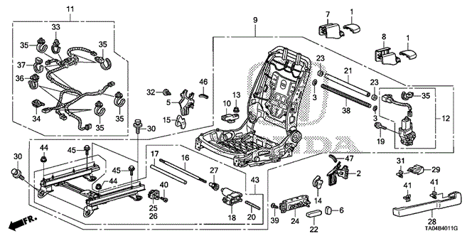 ACCORD SEDAN FRONT SEAT COMPONENTS (L.) (FULL POWER SEAT) (1)