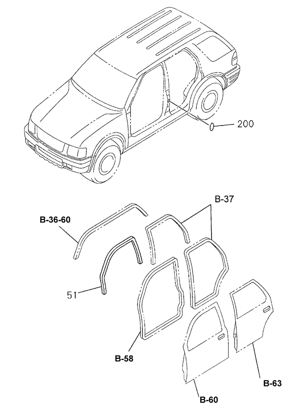INTERIOR / BUMPER/FRONT DOOR TRIM WEATHERSTRIP for 1999 Honda PASSPORT #1