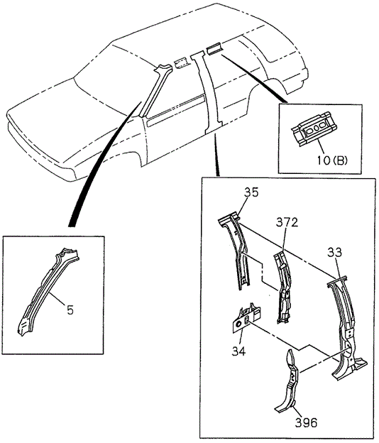 BODY / AIR CONDITIONING/SIDE INNER PANEL REINFORCEMENTS for 1995 Honda PASSPORT #1