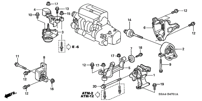 BODY / AIR CONDITIONING/ENGINE MOUNTS (AT) (2WD) for 2002 Honda CR-V #1