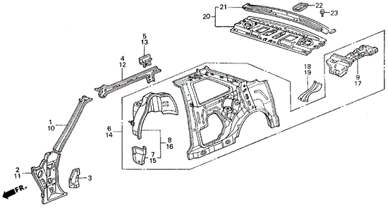 1988 Honda ACCORD COUPE PANEL, L. RR. (INNER) - (64711SG7A01ZZ) 1988 Honda ACCORD COUPE PANEL, L. RR. (INNER) - (64711SG7A01ZZ)