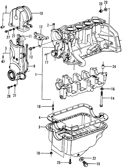 ENGINE/CYLINDER BLOCK - OIL PAN for 1975 Honda CIVIC 1200 HATCHBACK #1