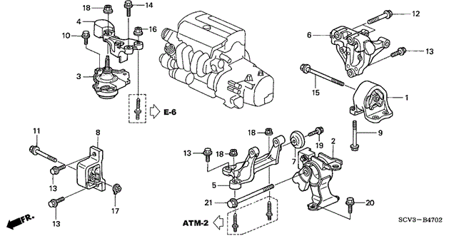 BODY / AIR CONDITIONING/ENGINE MOUNTS (AT) (4WD) for 2005 Honda ELEMENT #1