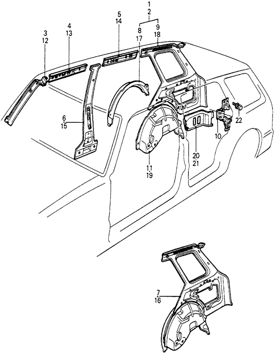 BODY / AIR CONDITIONING/BODY STRUCTURE - INSIDE PANEL (2) for 1982 Honda CIVIC 5-DOOR #1