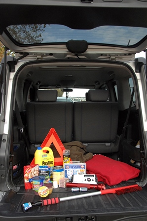 An emergency roadside kit is also good to keep in your car on long trips.