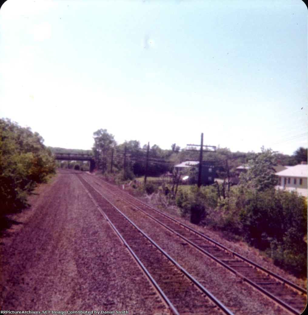 Birds eye view of the Boston and Albany in West Natick - Boden lane bridge in the background