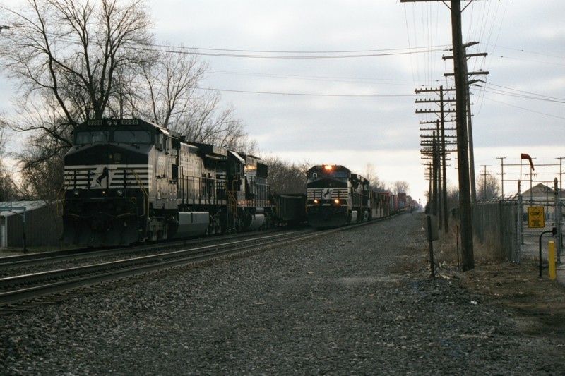Freight train getting overtaken