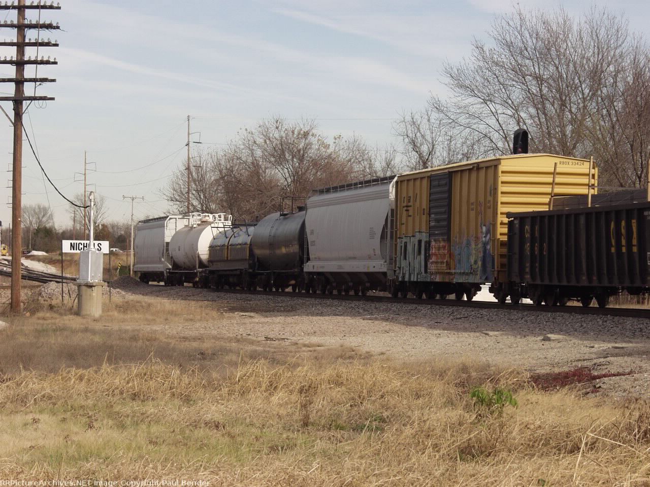 Tail end of a mixed freight headed towards Tulsa.