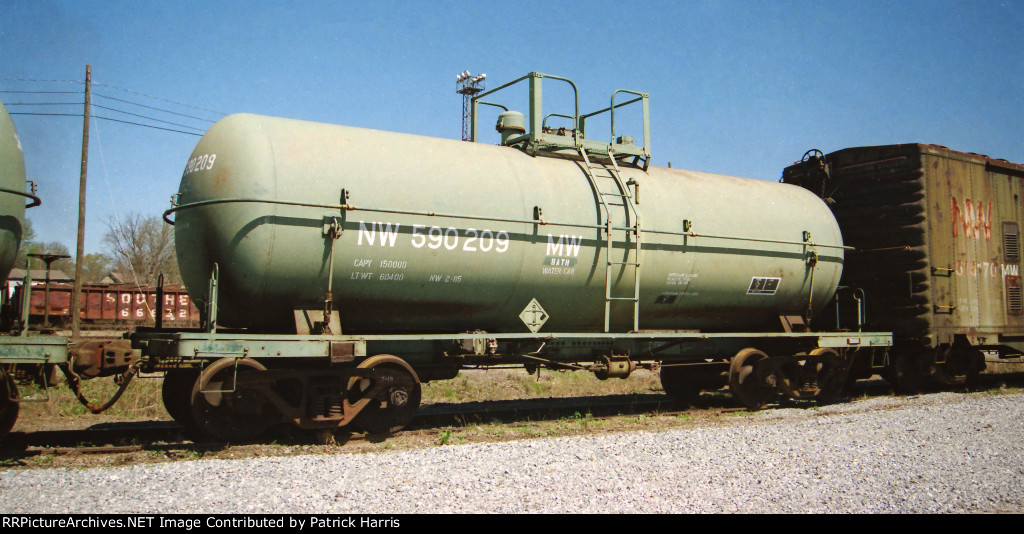 NW 590209 MW Bath water tank car in the NS yard in Meridian Ms 03-23-2002