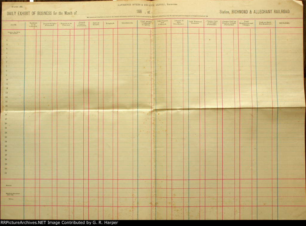 Daily Exhibit of business for the month of .........