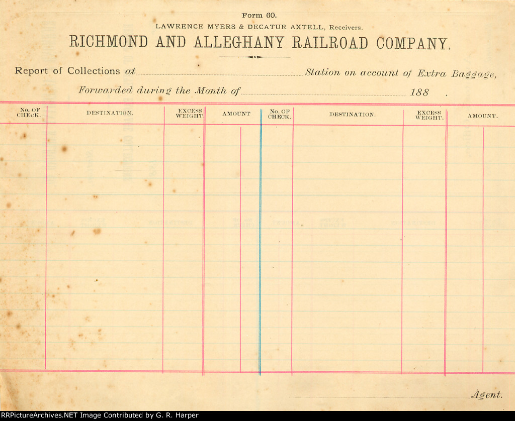 Report of Collections of Baggage ledger