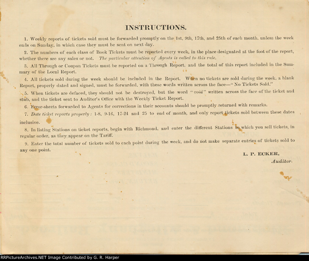 Report of Local Tickets Sold.  Instructions