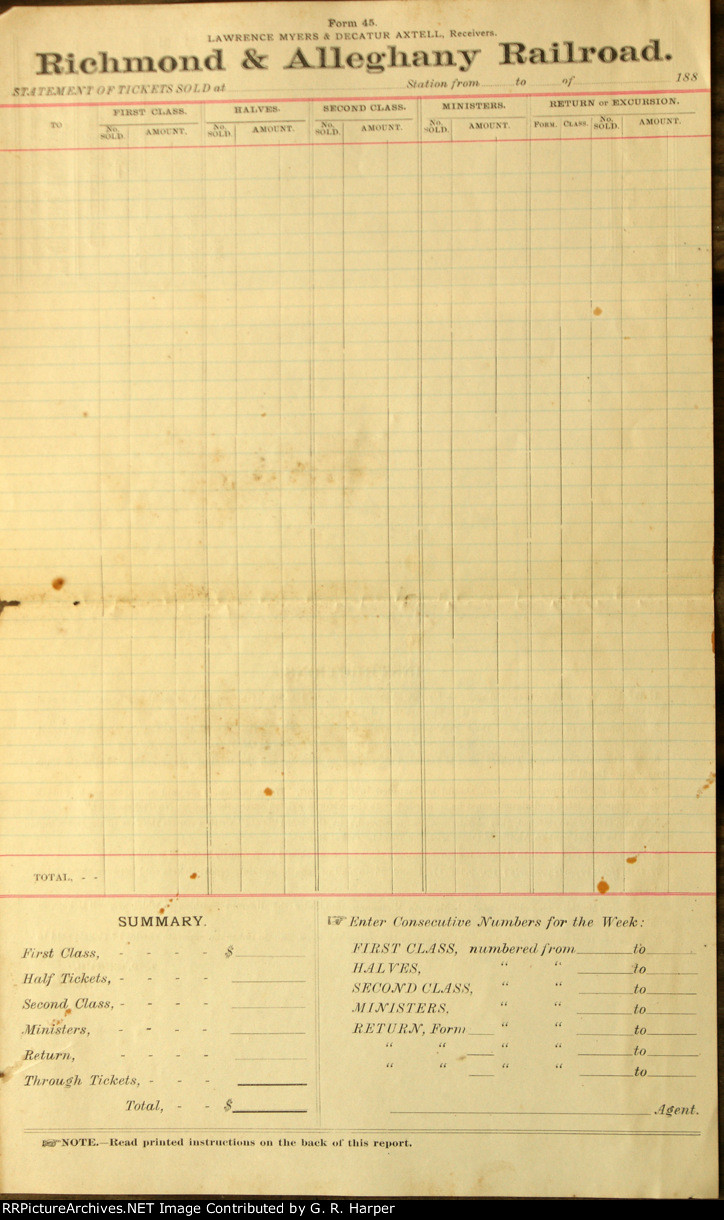 Report of Local Tickets Sold.  Ledger