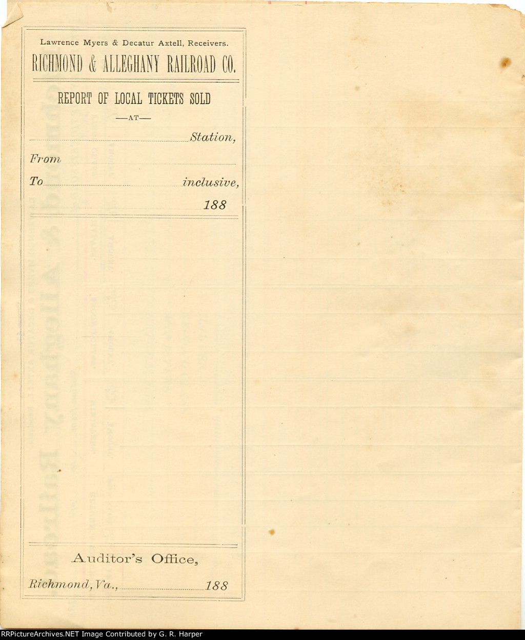 Report of Local Tickets Sold.  Cover