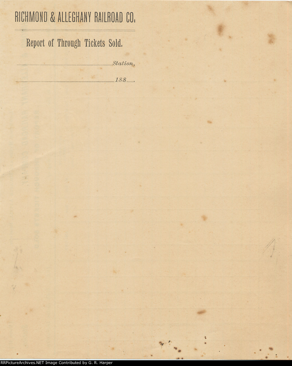 Report of Through Tickets Sold.  Cover