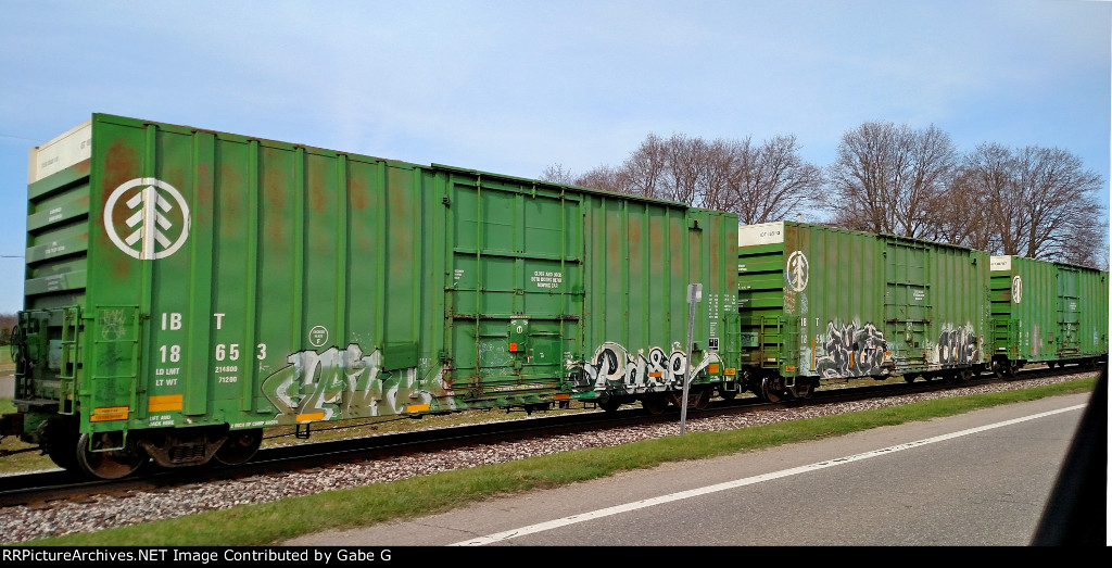 3 Green box cars.