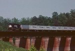 NS roadrailer #247 rolls over the Seneca River bridge
