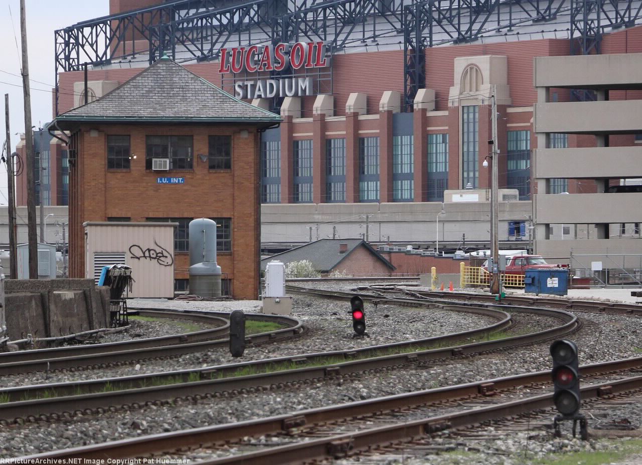 IU Tower with Lucas Oil stadium in the background