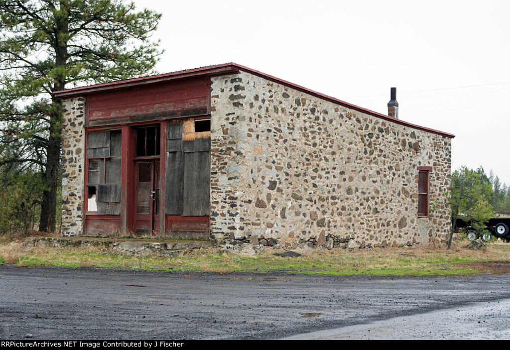 Vintage stone building in the rain
