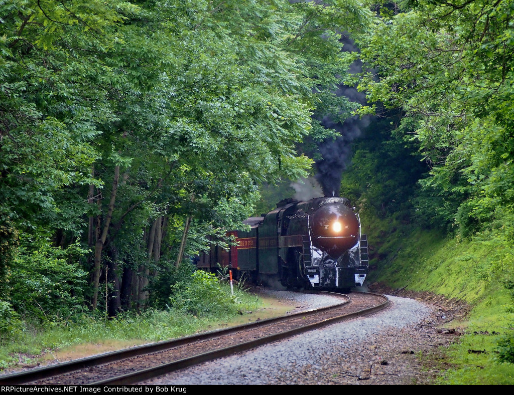 N&W 611 is notched up for the westbound ruling grade on Linden Hill
