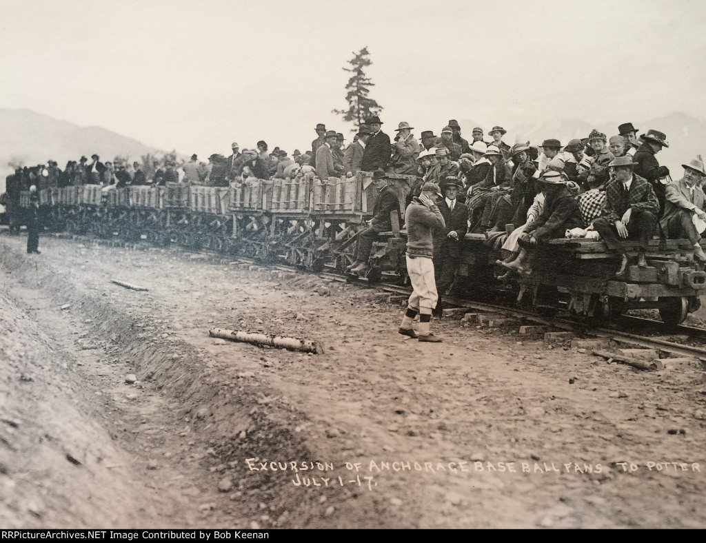 Train load of baseball fans going to Pmtter from Anchorage AK July 1, 1917 