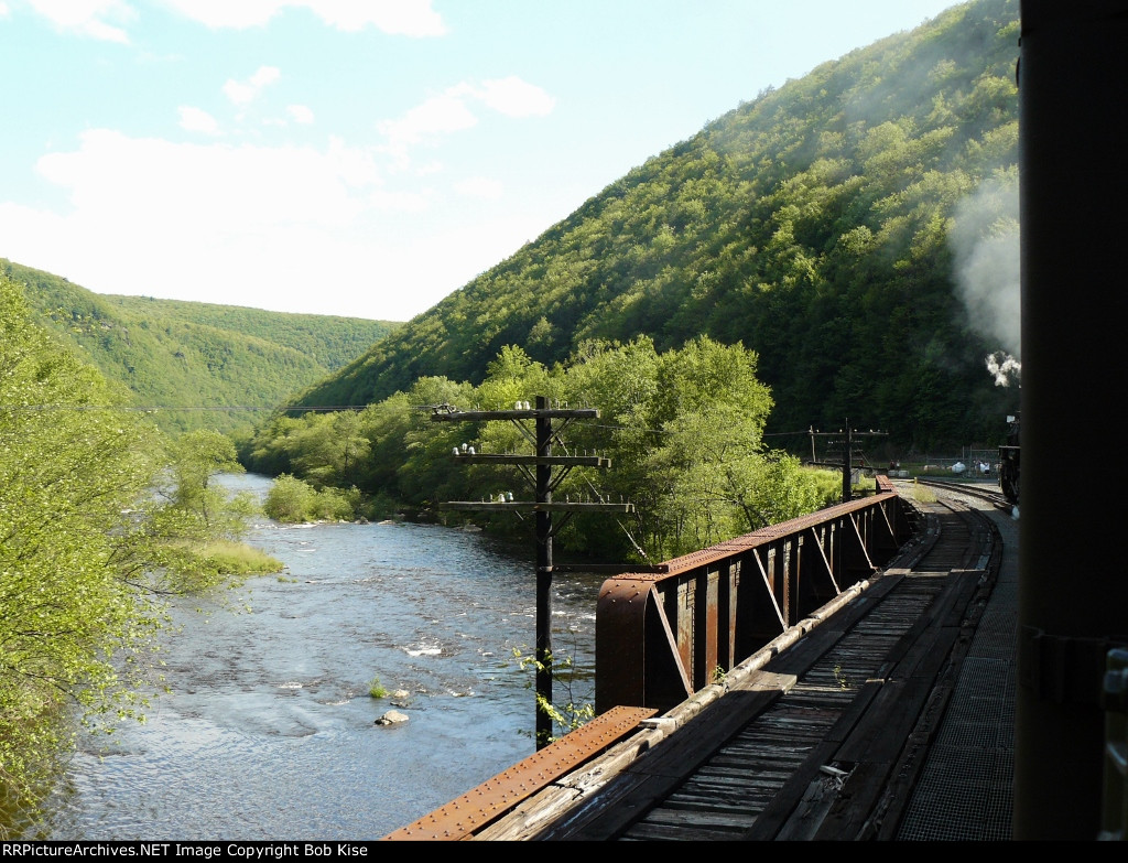 Crossing the Lehigh River at M&H (Mahanoy & Hazelton) Junction at 4:10 p.m.