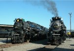 Two Sister Nickel Plate Steam Locomotives # 759 and 765 next to each other at Steamtown