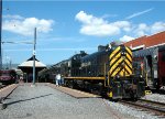 Electric City Trolley on the left and the Steamtown Moscow excursion on the right.