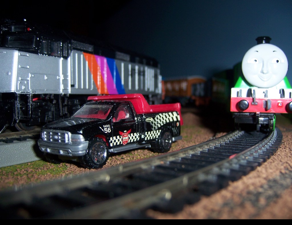 Trains and a truck