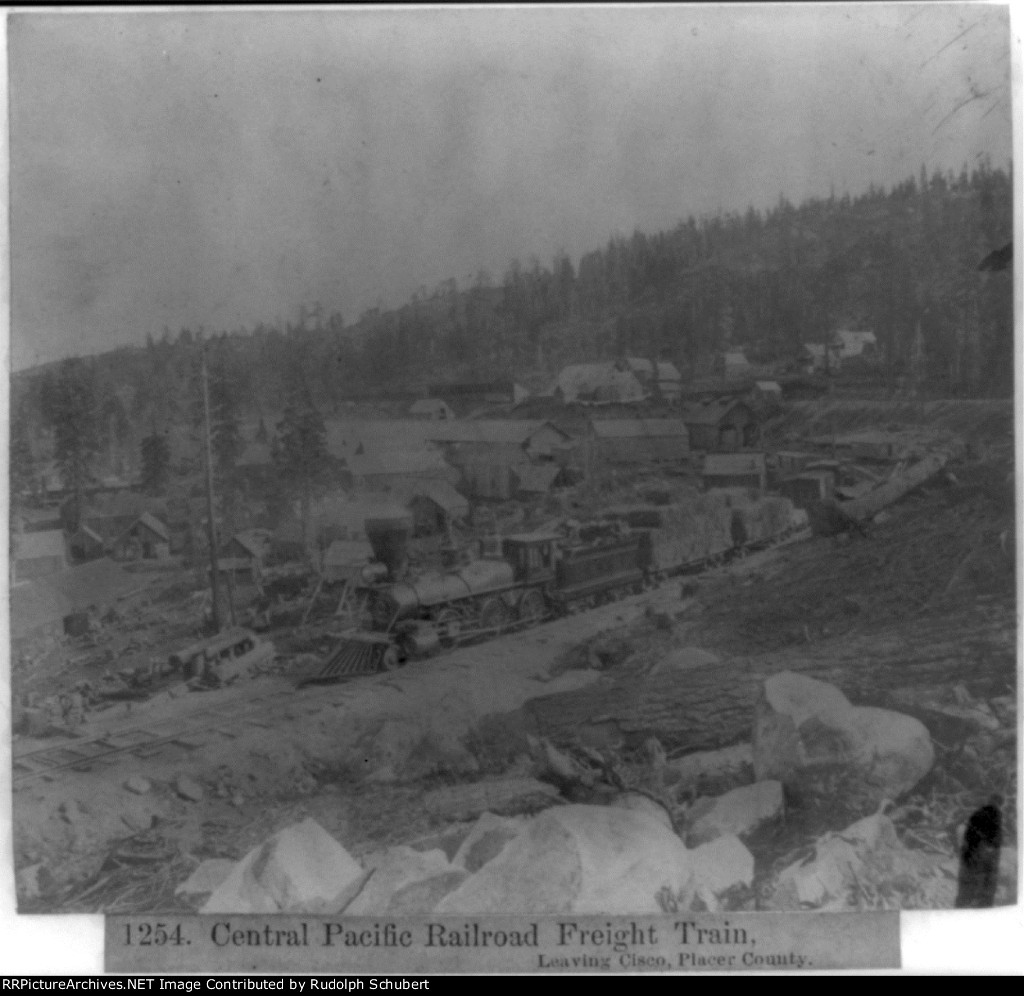 Central Pacific Railroad freight train - Leaving Cisco, Placer County 1866