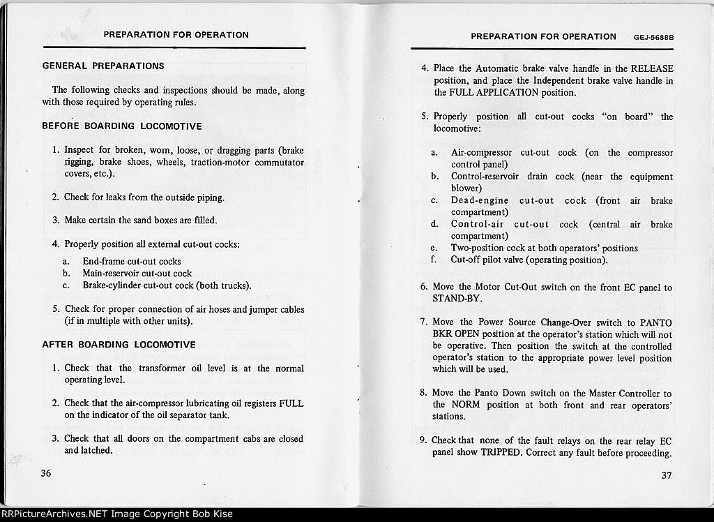Pages 36-37 Preparation for Operation