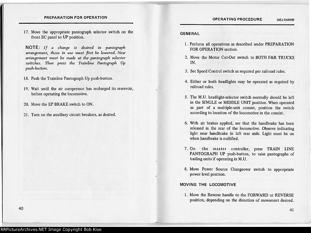 Pages 40-41 Preparation for Operation and Operating Procedure