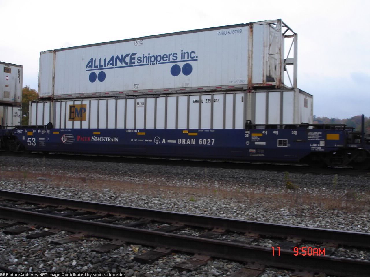 BRAN 6027A Double Stackcar w/Containers ASIU 578789 & EMHU 235407