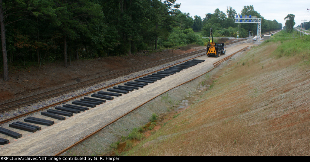 Double tracking in progress north of Gretna, VA.  The big picture.