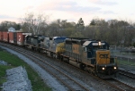 CSX 8857 leads train Q370 eastbound late in the the evening