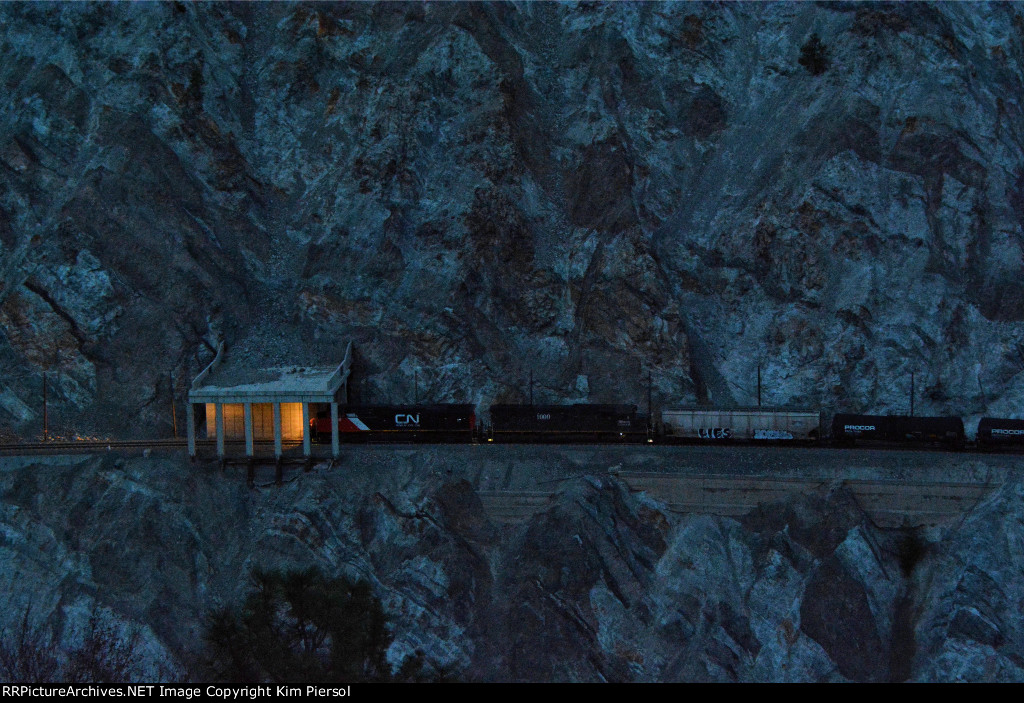 CN 2259 IC 1000 Lighting Up the Rock Shed Before Dawn