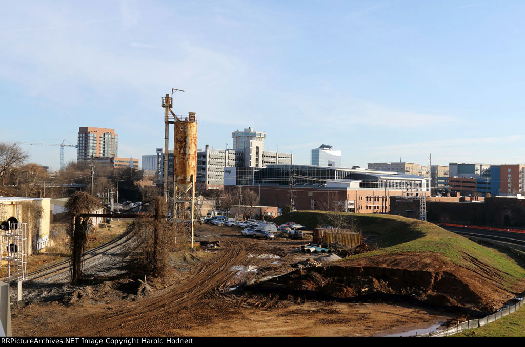 Inside the curve, across from the new station