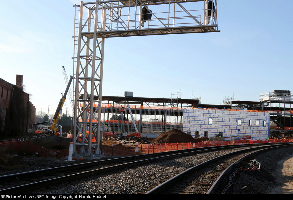 The new station, viewed from the Hargett Street railroad crossing