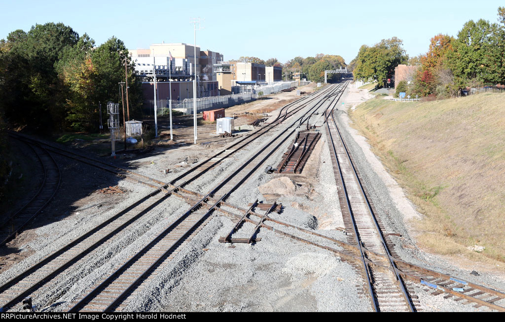 The current alignment of track for westbound/southbound trains