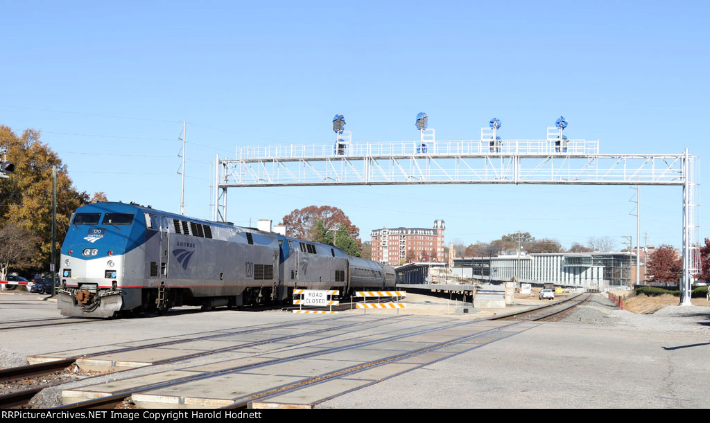 View from Cabarrus Streetshowing new signal bridge, station, and platforms