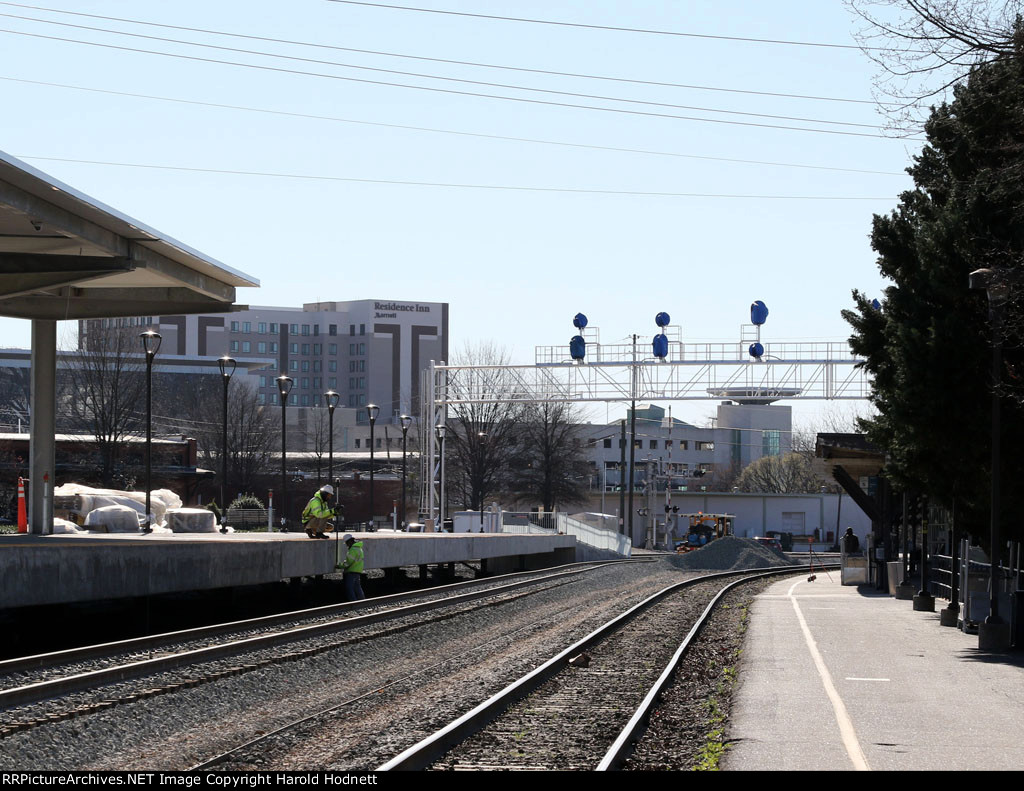 The view towards Cabarrus Street of the new platform and signals