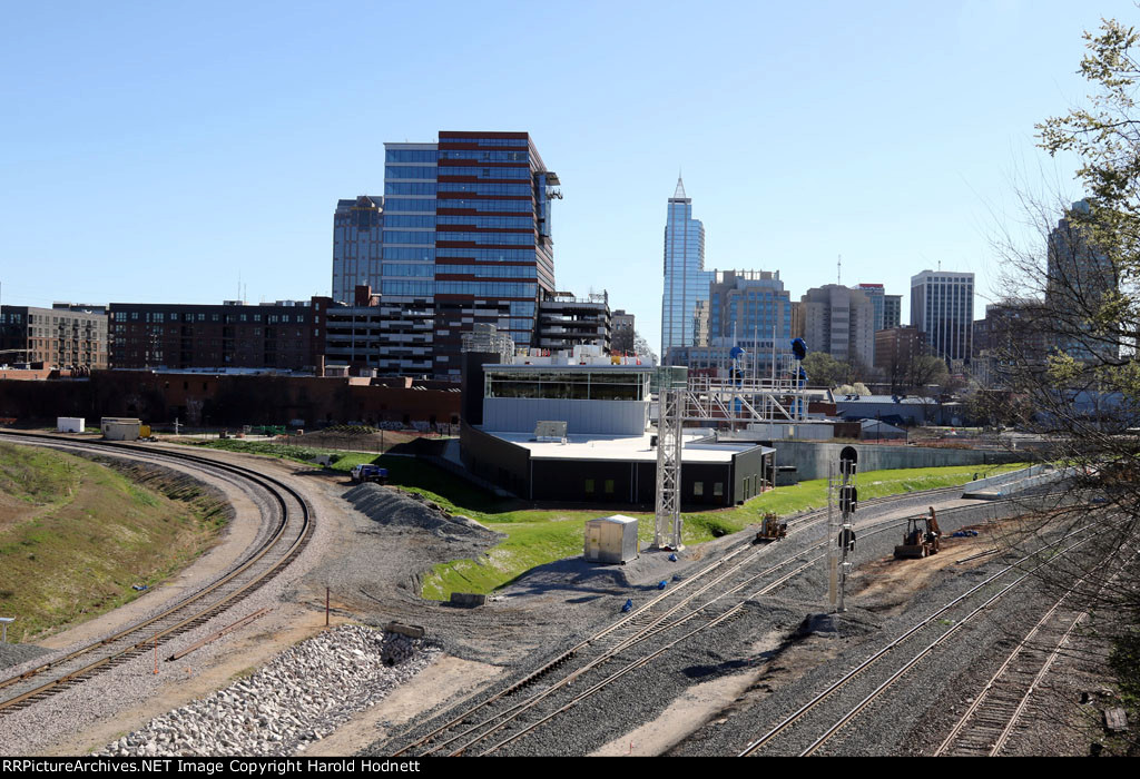 The trackwork for the new station platforms is visible in this picture