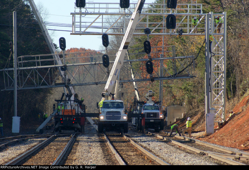 Down to earth comes the old signal bridge at Hurt.
