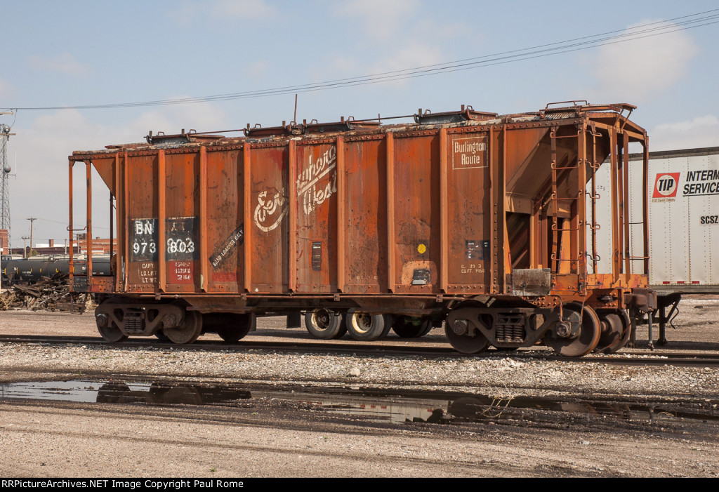 BN 973803, ex CB&Q 2-bay covered hopper, 
