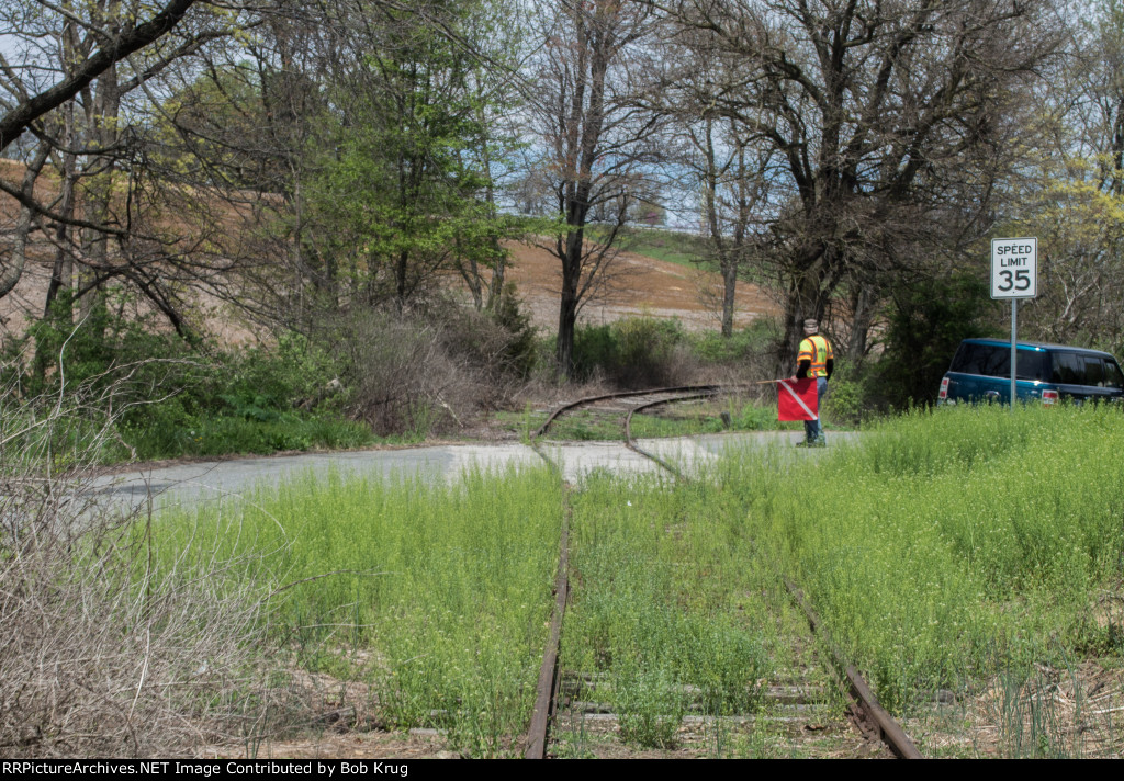 Flagging the Waltermyer School Road lower grade crossing